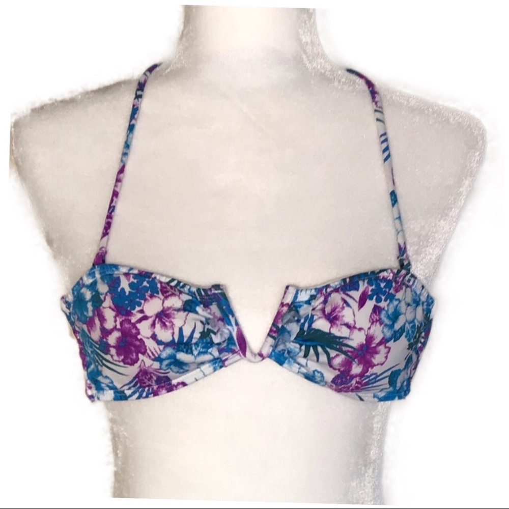 H&M Floral Ruffle V Bandeau Bikini Top Size 4